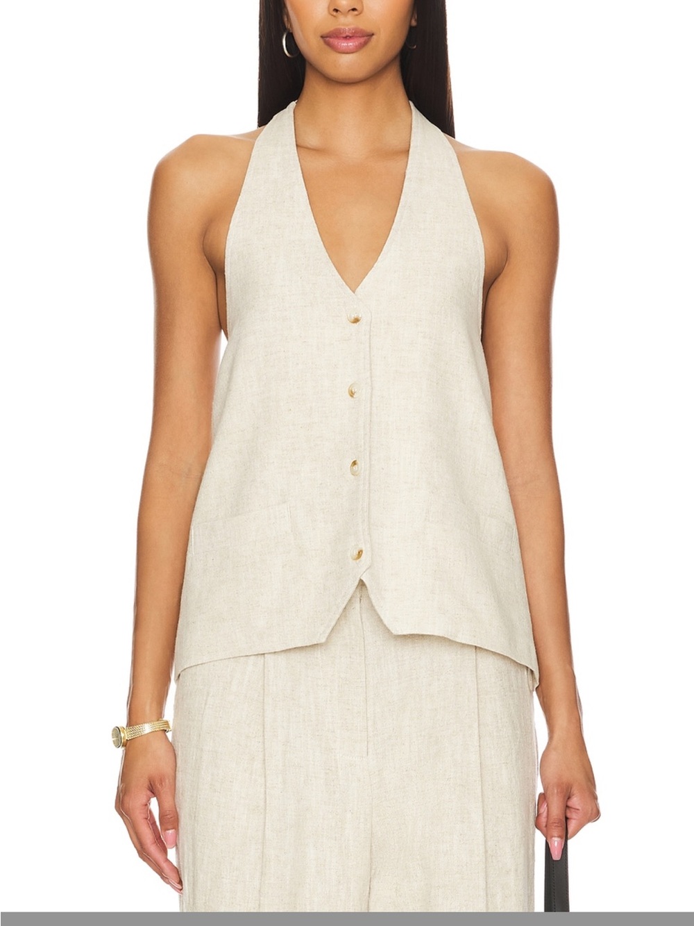 Lioness Cream Linen Halter Button-Front Camisole